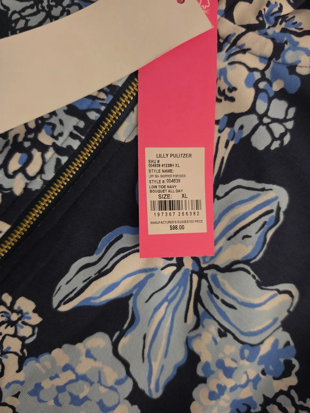 Lilly Pulitzer Navy & Light Blue Floral Zip Swim Coverup